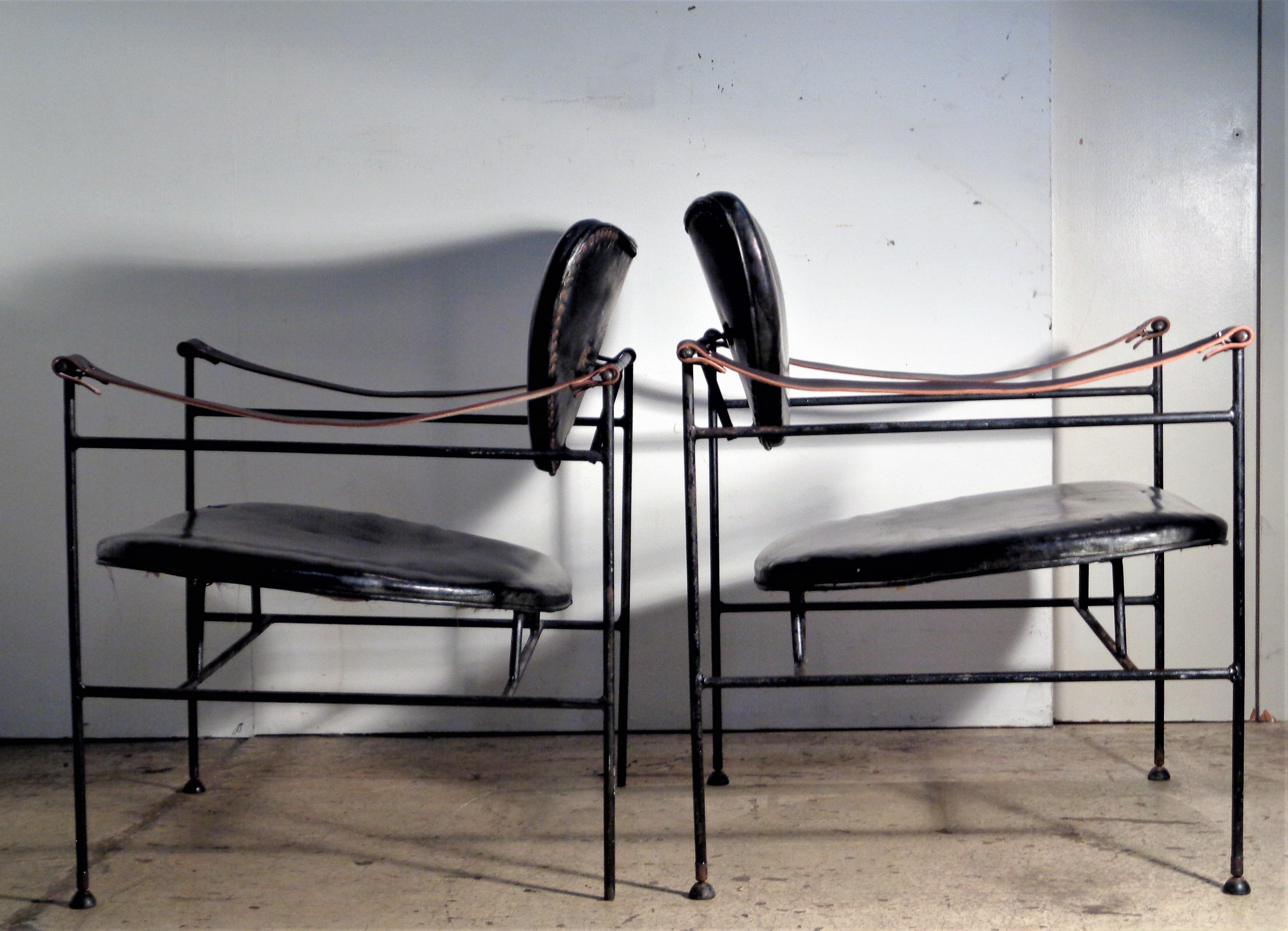  Iron and Leather Chairs in the Style of Finn Juhl, circa 1950 1