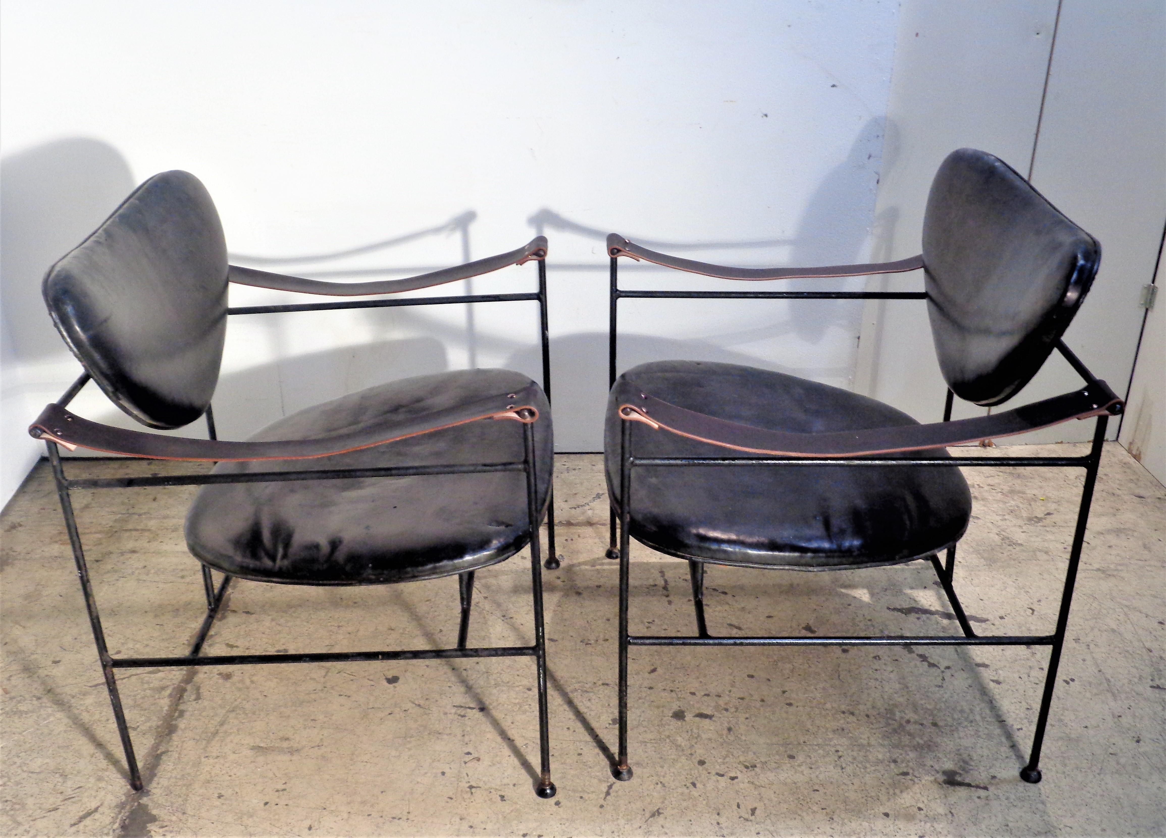  Iron and Leather Chairs in the Style of Finn Juhl, circa 1950 2