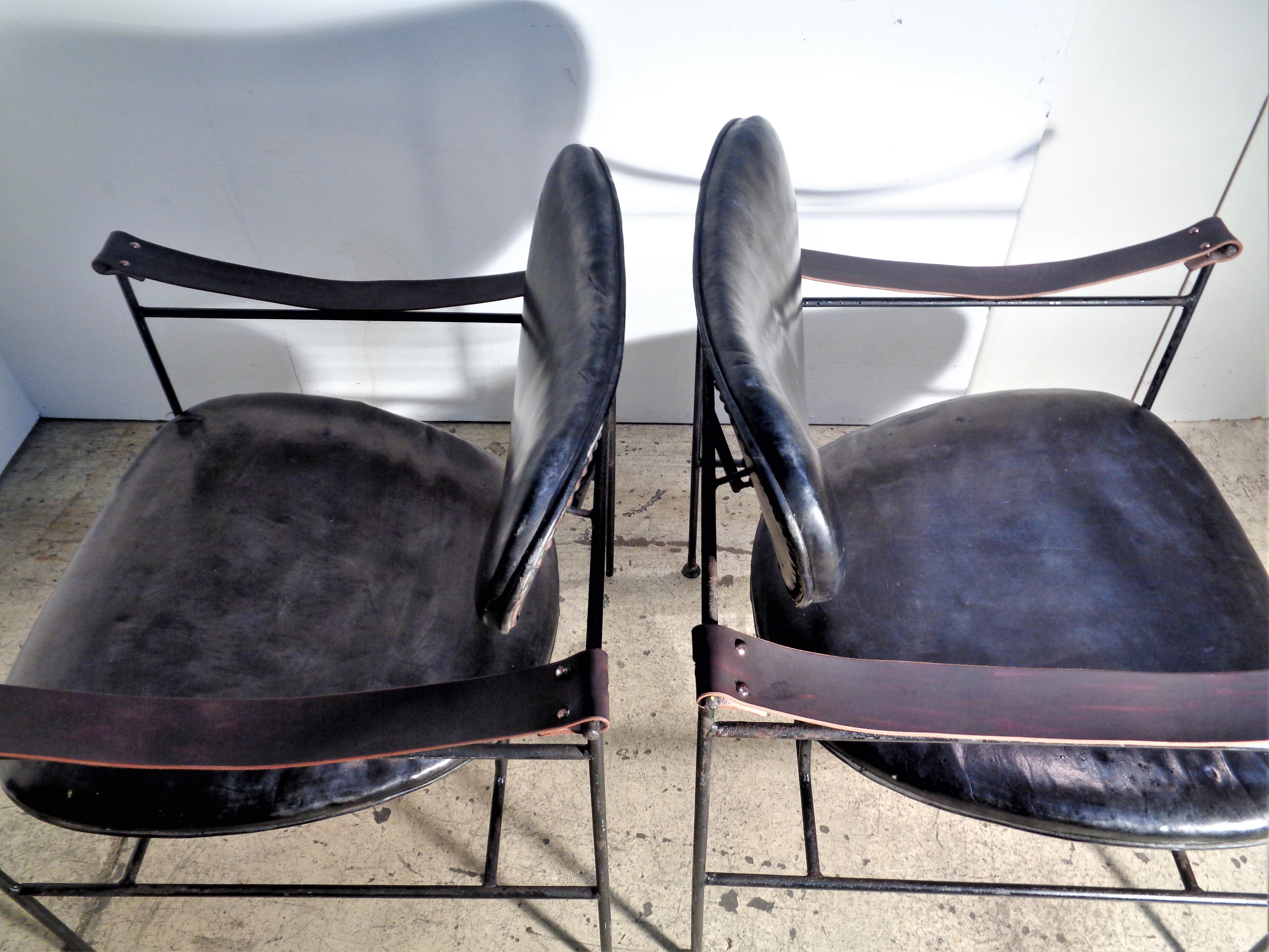  Iron and Leather Chairs in the Style of Finn Juhl, circa 1950 3