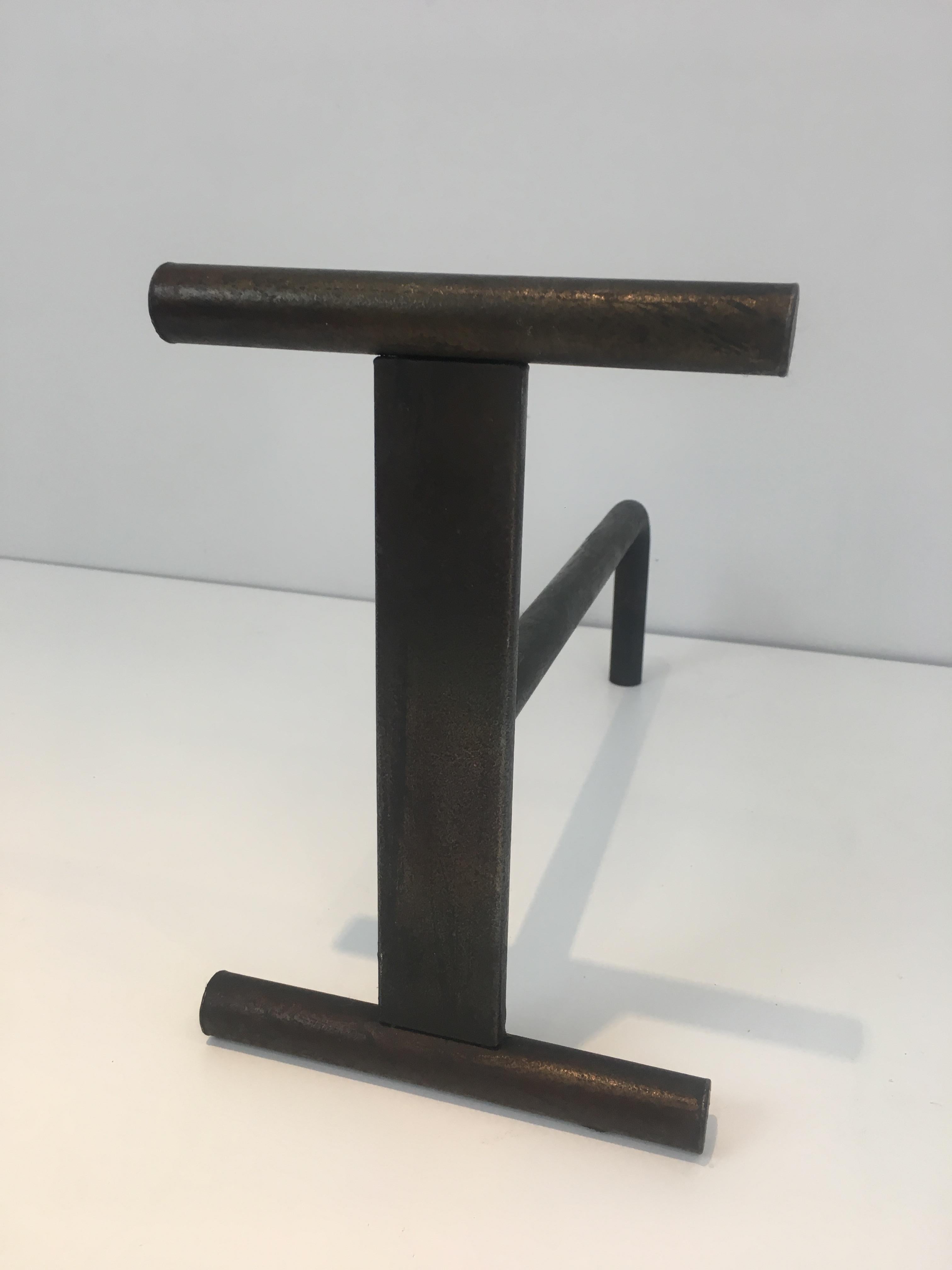 Pair of Modernist Iron Fire Place Andirons, French, circa 1970 1