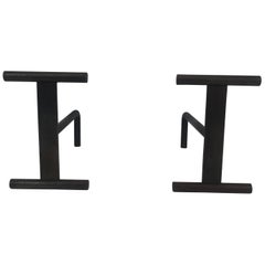 Pair of Modernist Iron Fire Place Andirons, French, circa 1970