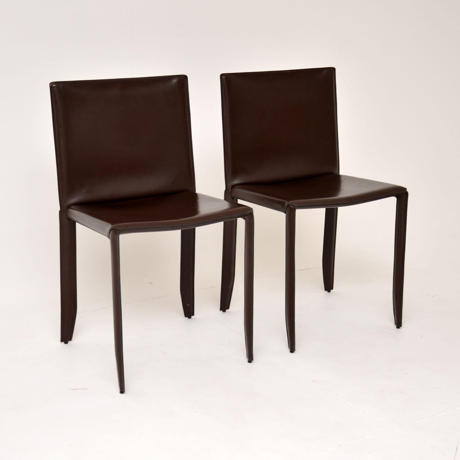 Mid-Century Modern Pair of Modernist Italian Leather Side Chairs by Cattelan Italia