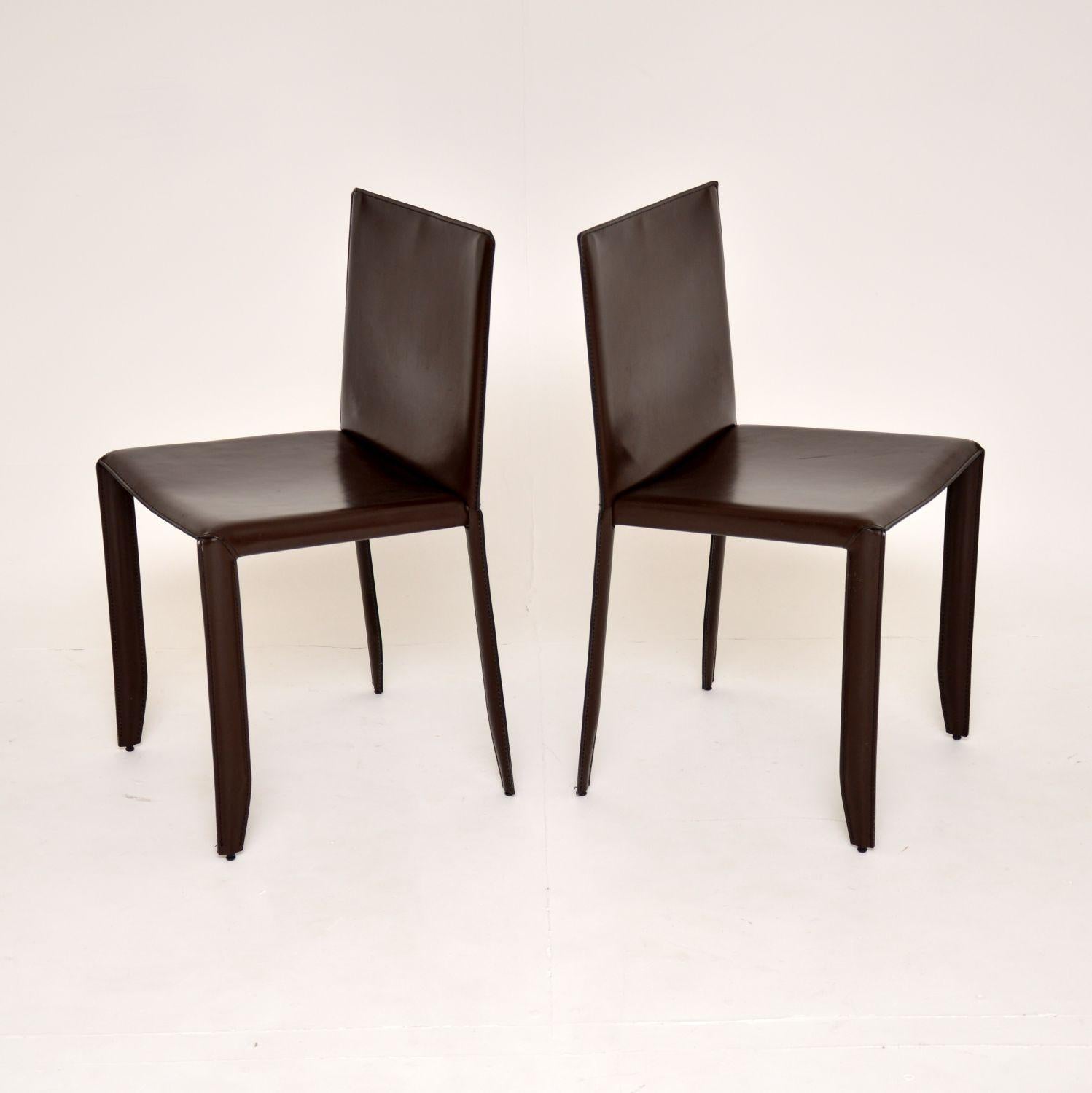 Contemporary Pair of Modernist Italian Leather Side Chairs by Cattelan Italia