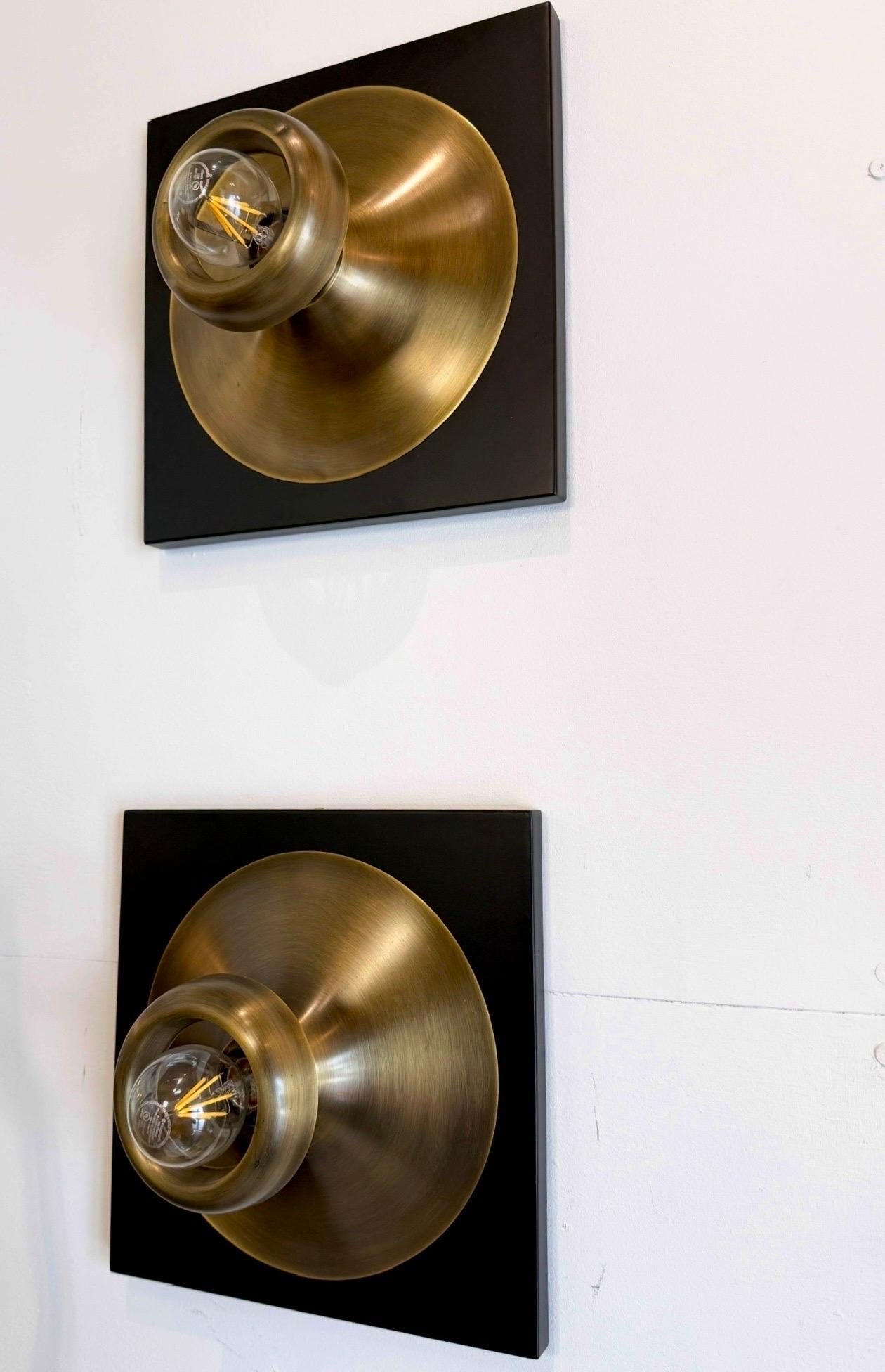 Metal Pair of Modernist Italian Wall Appliqués For Sale
