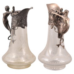 Pair of Modernist Jugs, Pewter, Cut Glass, WMF, Germany, 1903