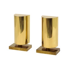 Pair of Modernist Lacquered Brass Table Sconces with Demilune Shades