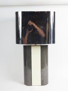 Pair of Modernist  Lacquered Grey and Beige Wood Table Lamps