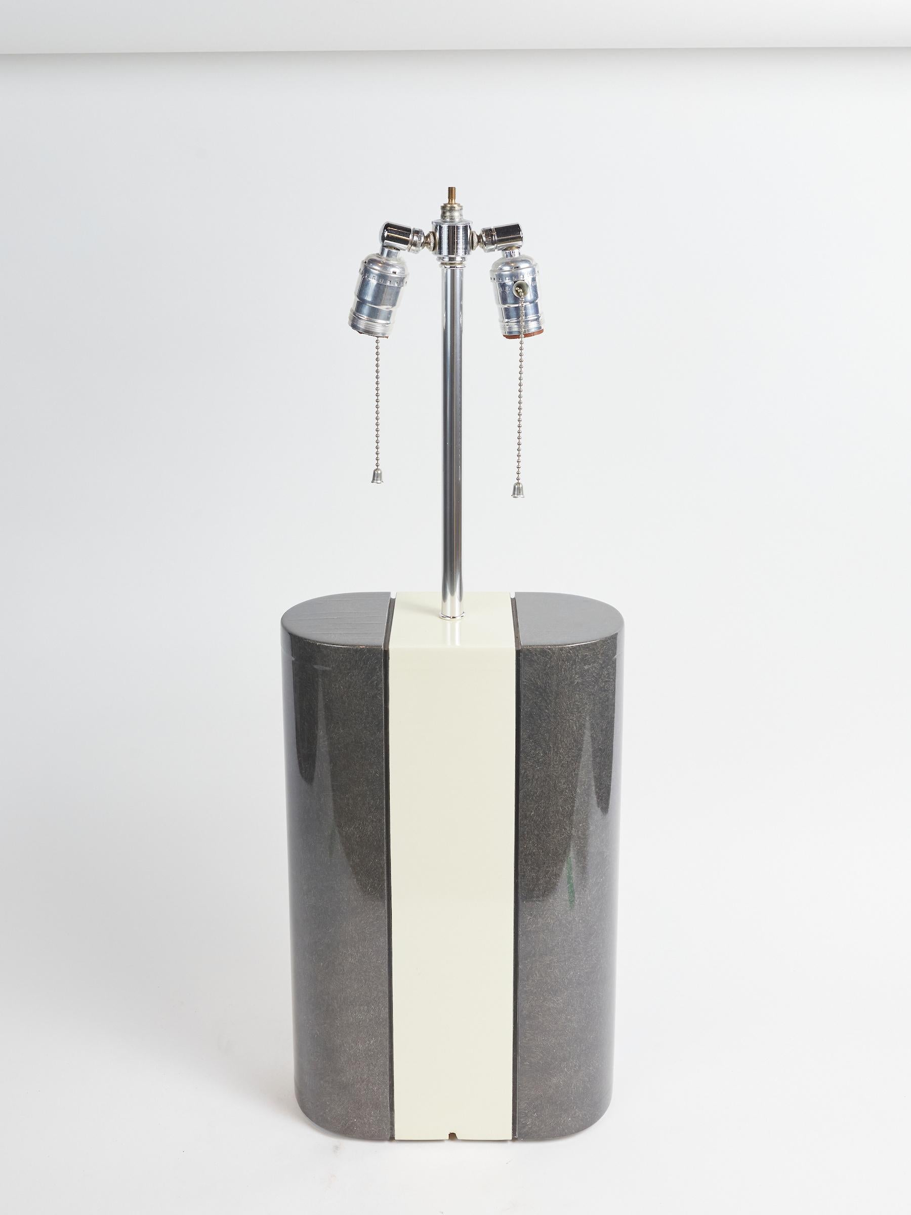 Late 20th Century Pair of Modernist  Lacquered Grey and Beige Wood Table Lamps For Sale