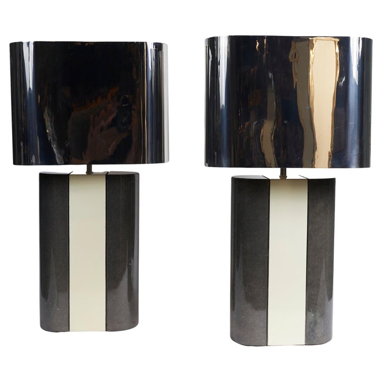 Pair of Modernist Lacquered Grey and Beige Wood Table Lamps at 1stDibs