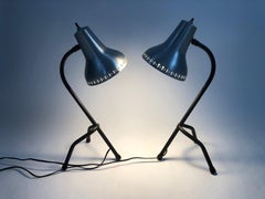 Pair of Modernist Lamps with Aluminum Shades and Tripod Bases, circa 1940s