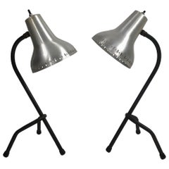 Pair of Modernist Lamps with Aluminum Shades and Tripod Bases, circa 1940s