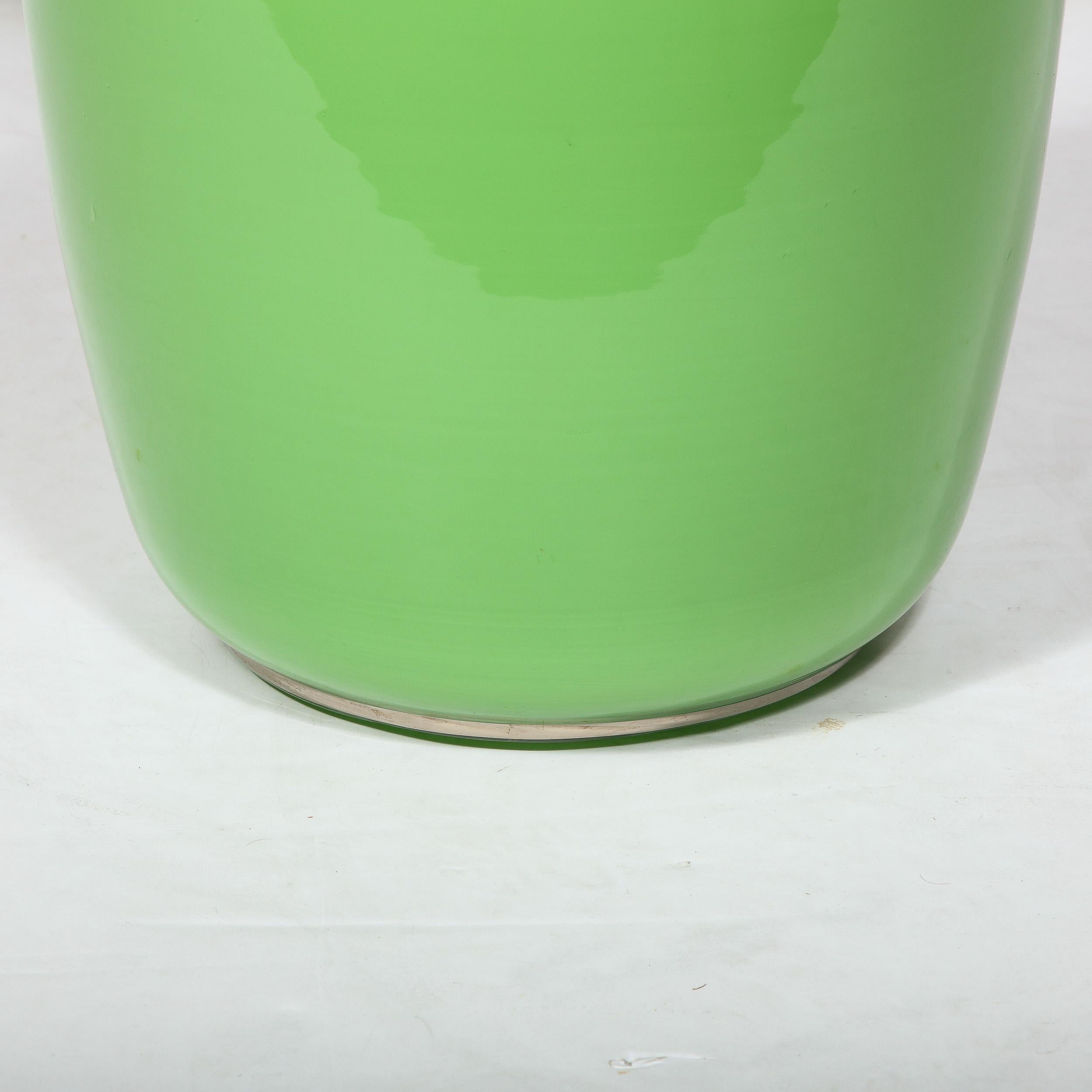 Pair of Modernist Large Urn Form Vases in Pear Green with Gold Banded Detailing  For Sale 4