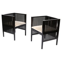 Pair of Modernist Mackintosh Hoffman Style Lacquered Armchairs