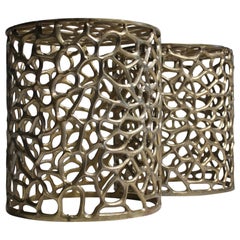 Vintage Pair of Modernist Mid-Century Modern Cast Aluminum Sculptural Garden Stools