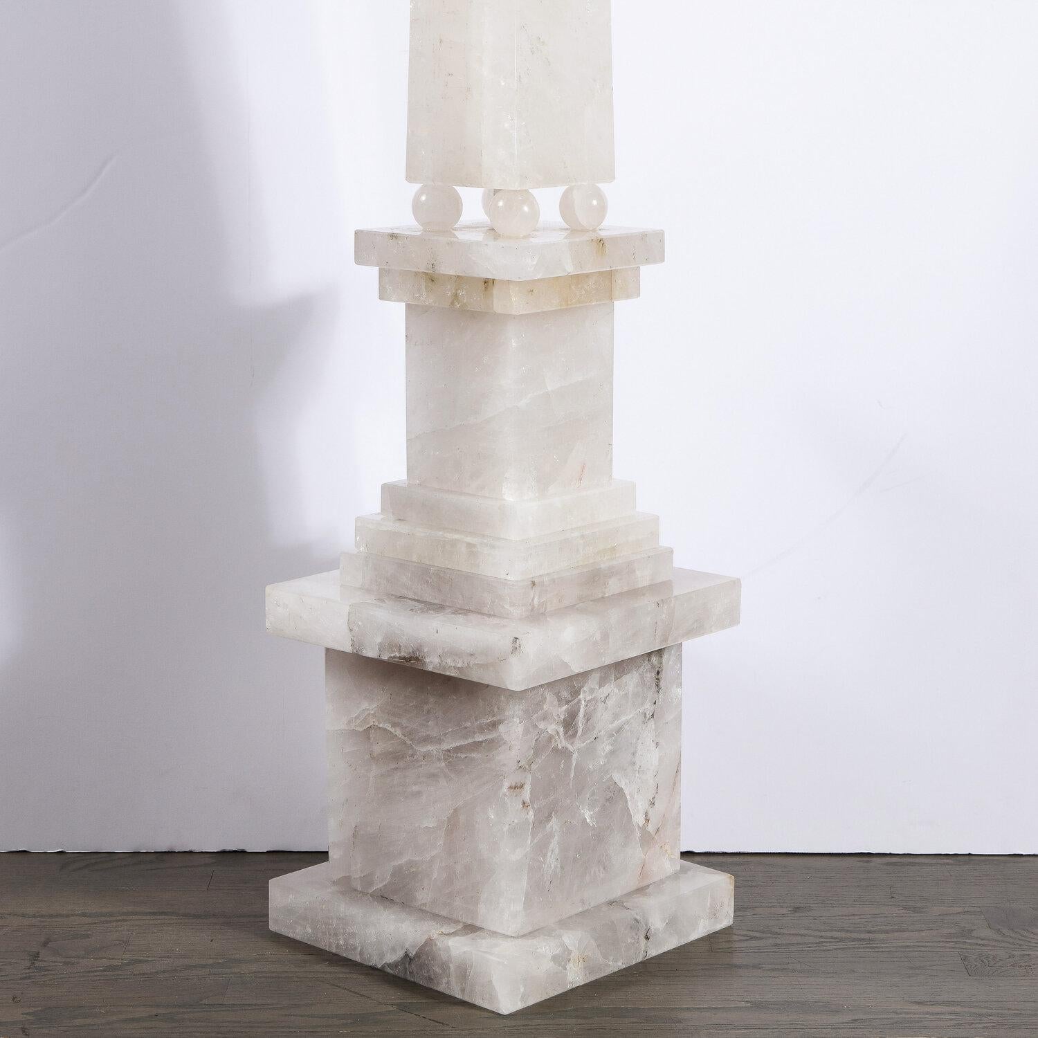 Pair of Modernist Monumental Faceted Hand Carved Rock Crystal Obelisks For Sale 5
