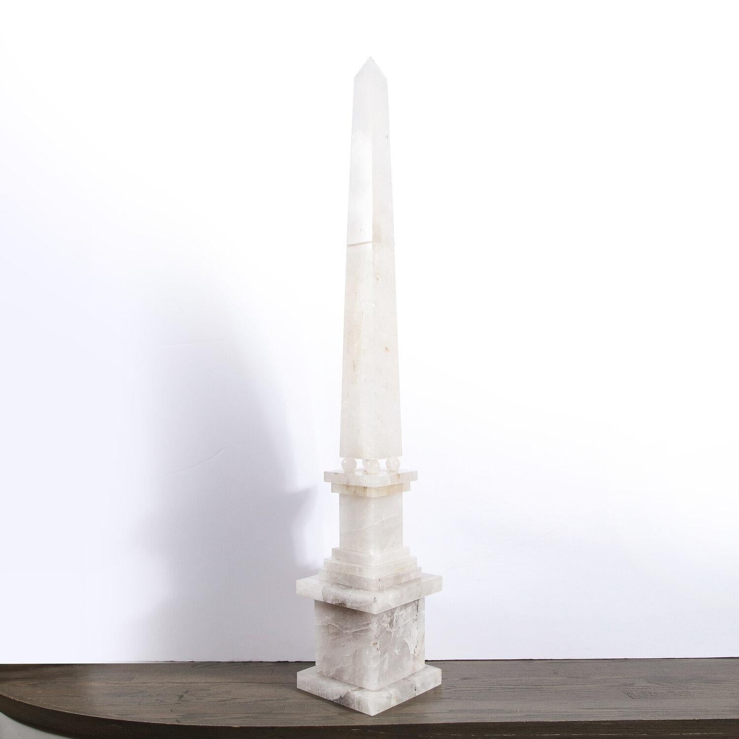 Pair of Modernist Monumental Faceted Hand Carved Rock Crystal Obelisks For Sale 6