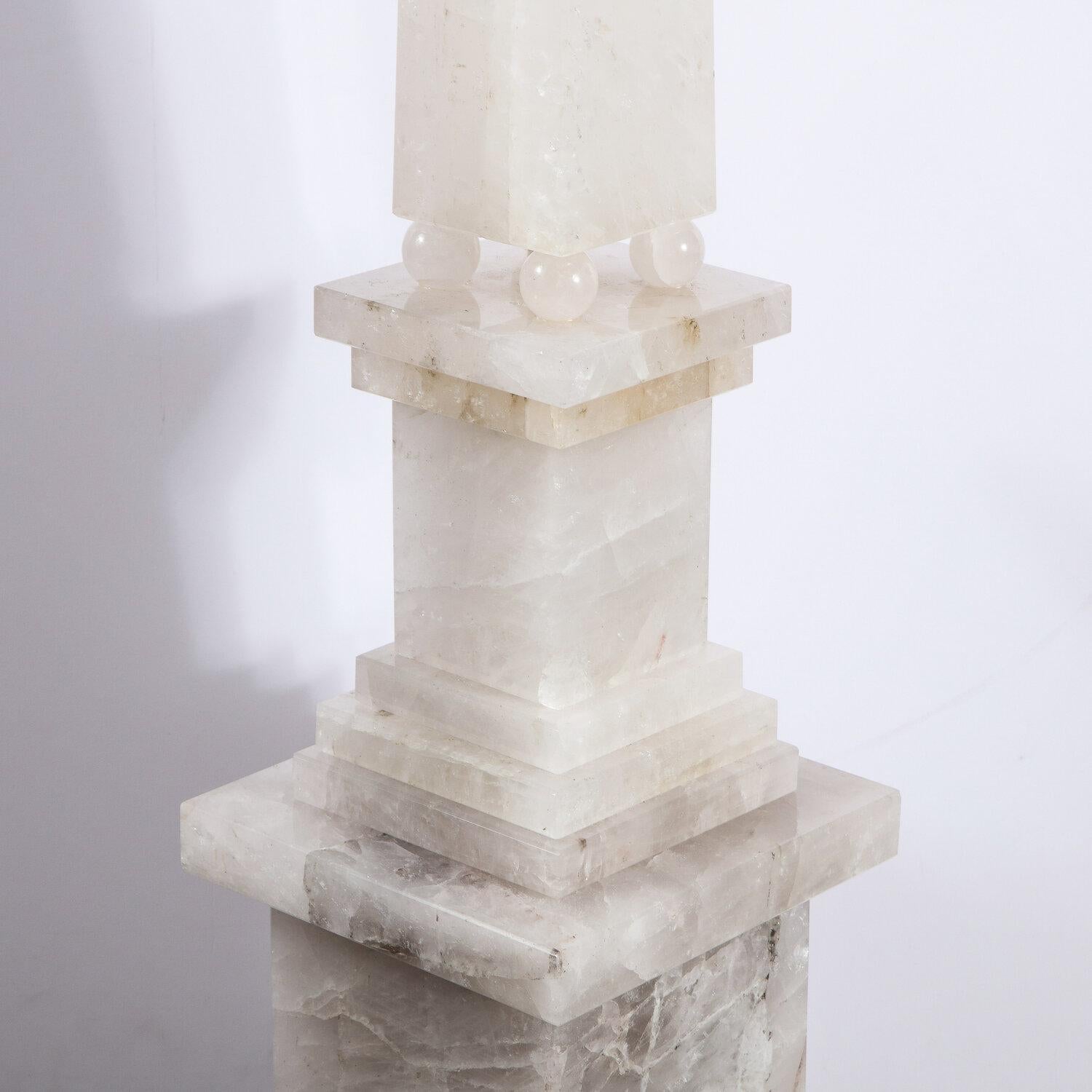 Pair of Modernist Monumental Faceted Hand Carved Rock Crystal Obelisks For Sale 7