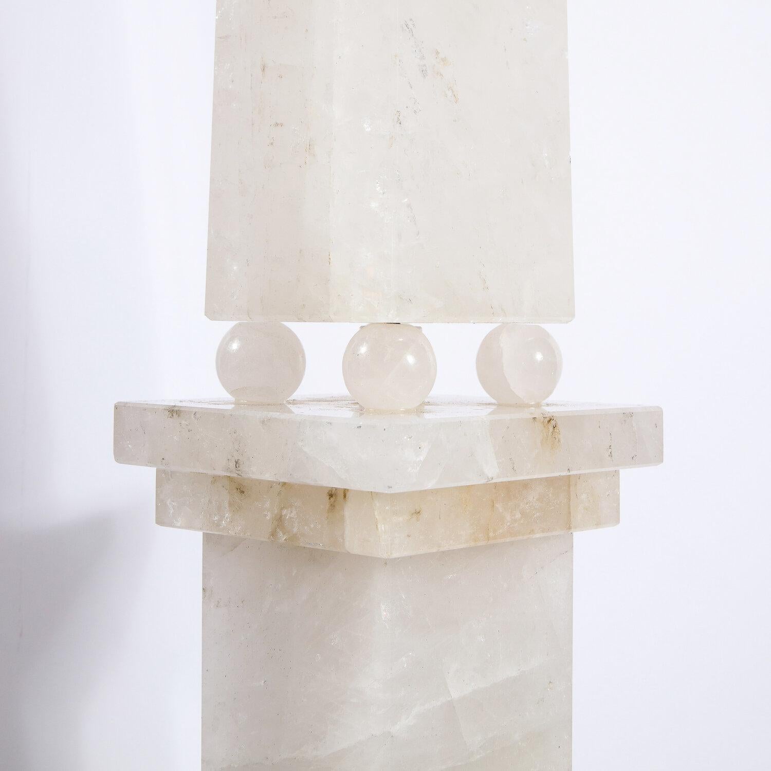 Pair of Modernist Monumental Faceted Hand Carved Rock Crystal Obelisks For Sale 8