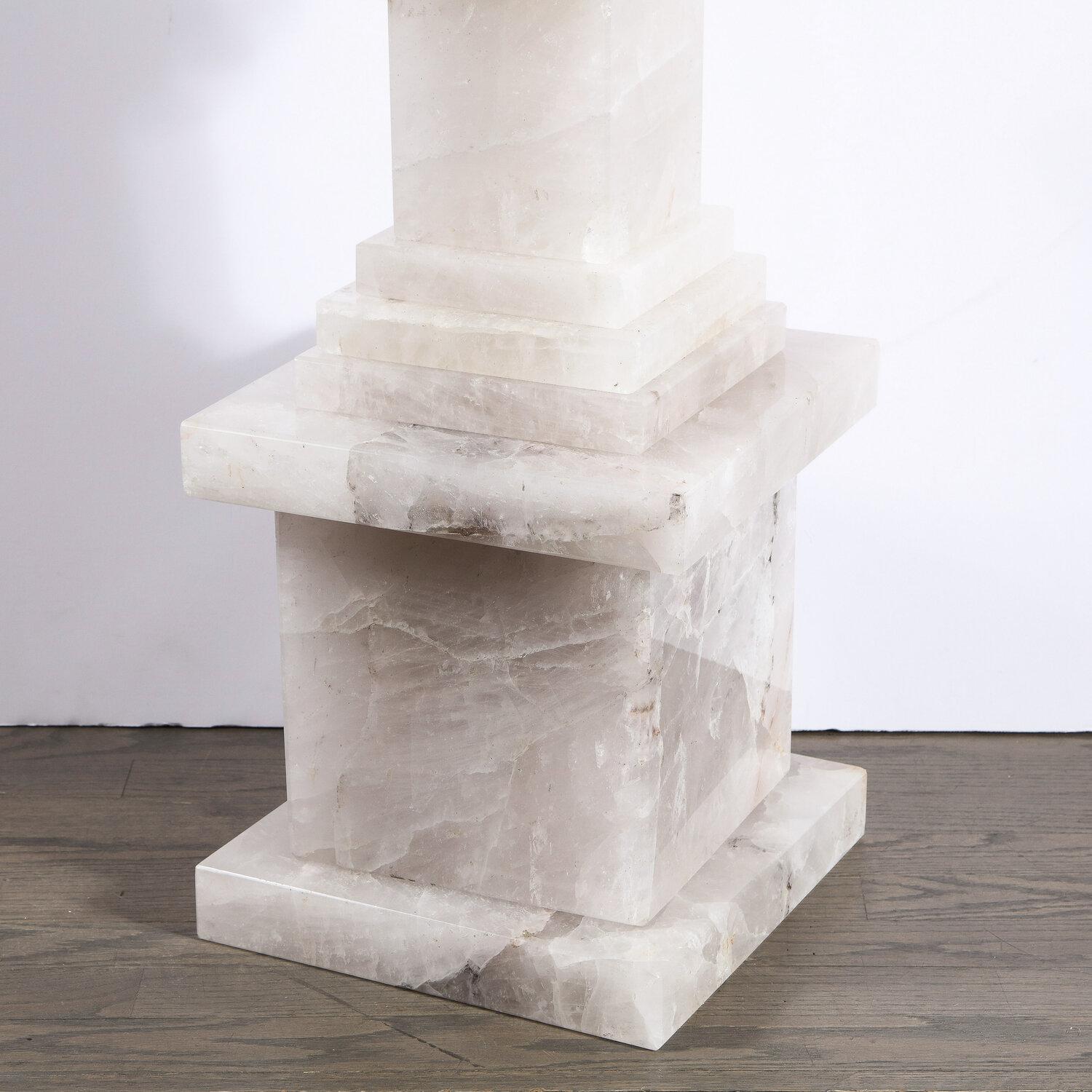 Pair of Modernist Monumental Faceted Hand Carved Rock Crystal Obelisks For Sale 9