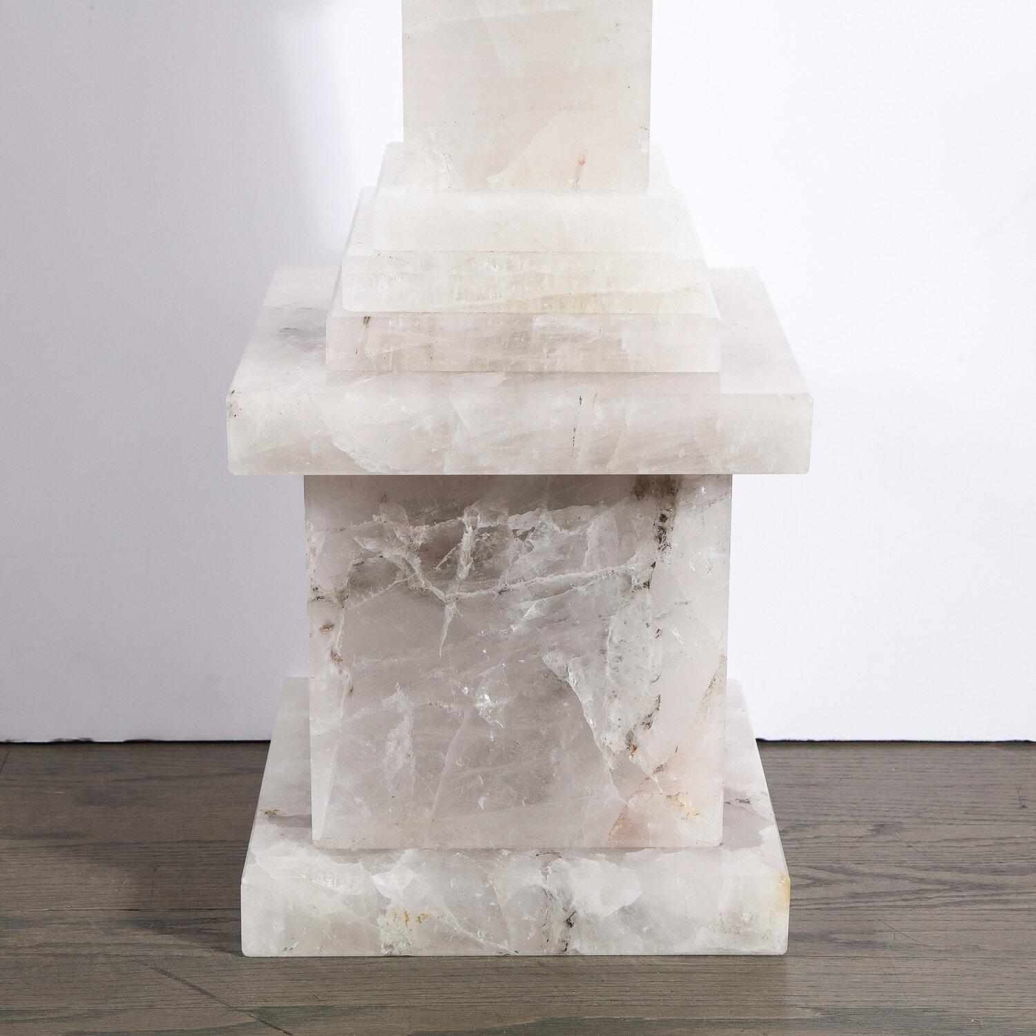 20th Century Pair of Modernist Monumental Faceted Hand Carved Rock Crystal Obelisks For Sale
