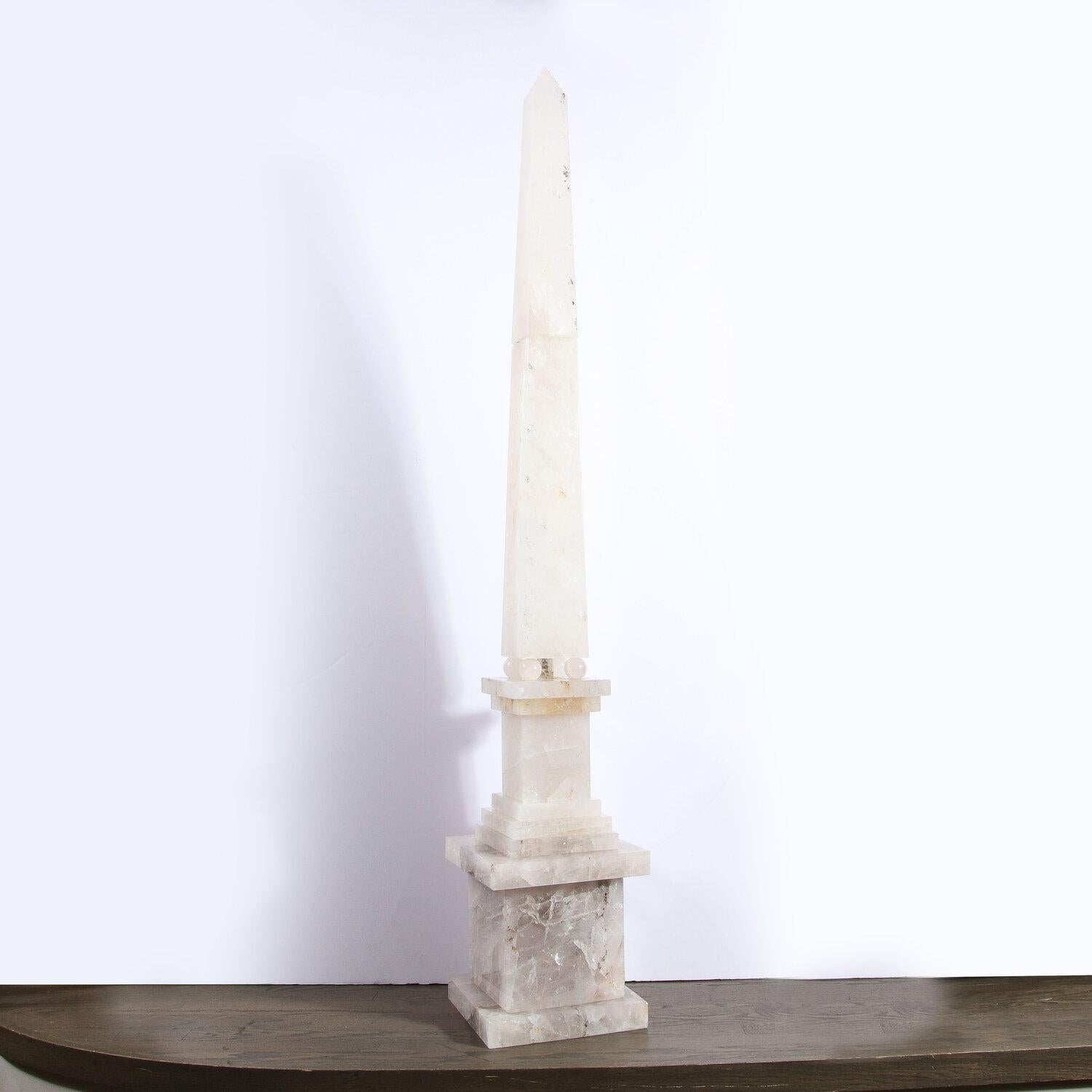 Pair of Modernist Monumental Faceted Hand Carved Rock Crystal Obelisks For Sale 1