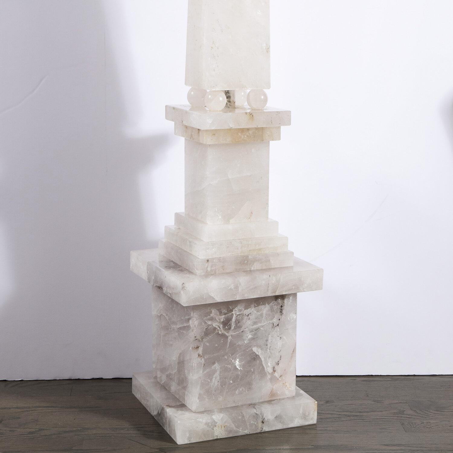 Pair of Modernist Monumental Faceted Hand Carved Rock Crystal Obelisks For Sale 2