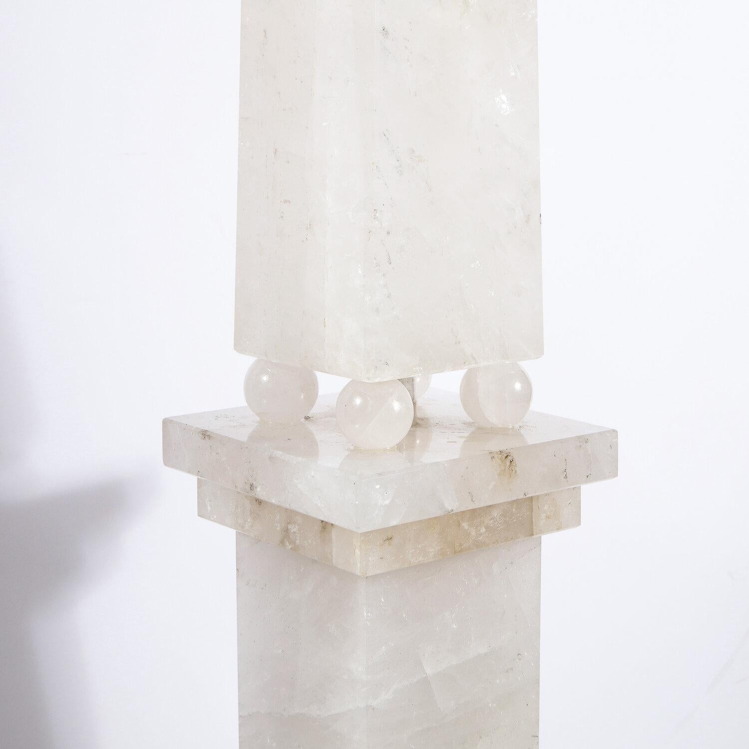 Pair of Modernist Monumental Faceted Hand Carved Rock Crystal Obelisks For Sale 3