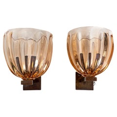 Paar modernistische Murano geblasen Blush Glas Wandleuchten, UL zertifiziert