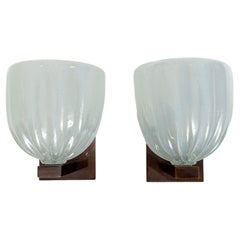 Pair of Modernist Murano Blown Opaline Wall Lights, Contemporary, UL Certified