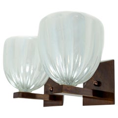 Pair of Modernist Murano Blown Opaline Wall Lights, Contemporary, UL Certified