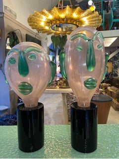 Pair of Modernist Murano Glass Sculptures Head Shaped Picasso Style, 1980