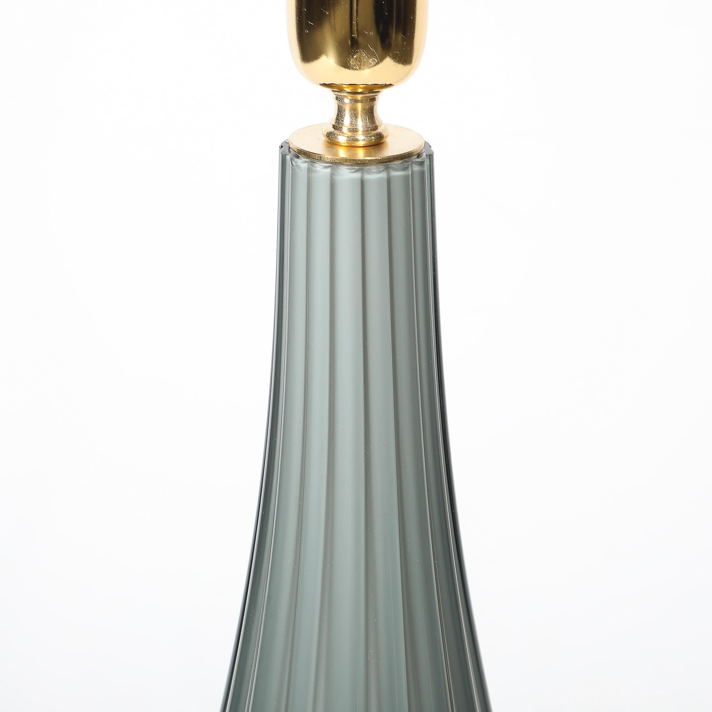 Paar modernistische Murano-Glas-Tischlampen in Flintgrau mit 24-karätigen Goldflecken im Angebot 2