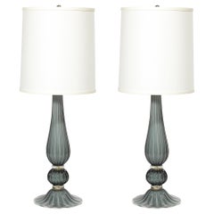 Pair of Modernist Murano Glass Table Lamps in Flint Gray W/24K Gold Flecks