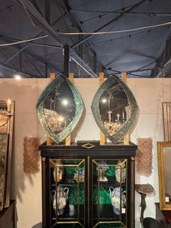 Pair of Modernist Murano Mirrors in Fontana Green