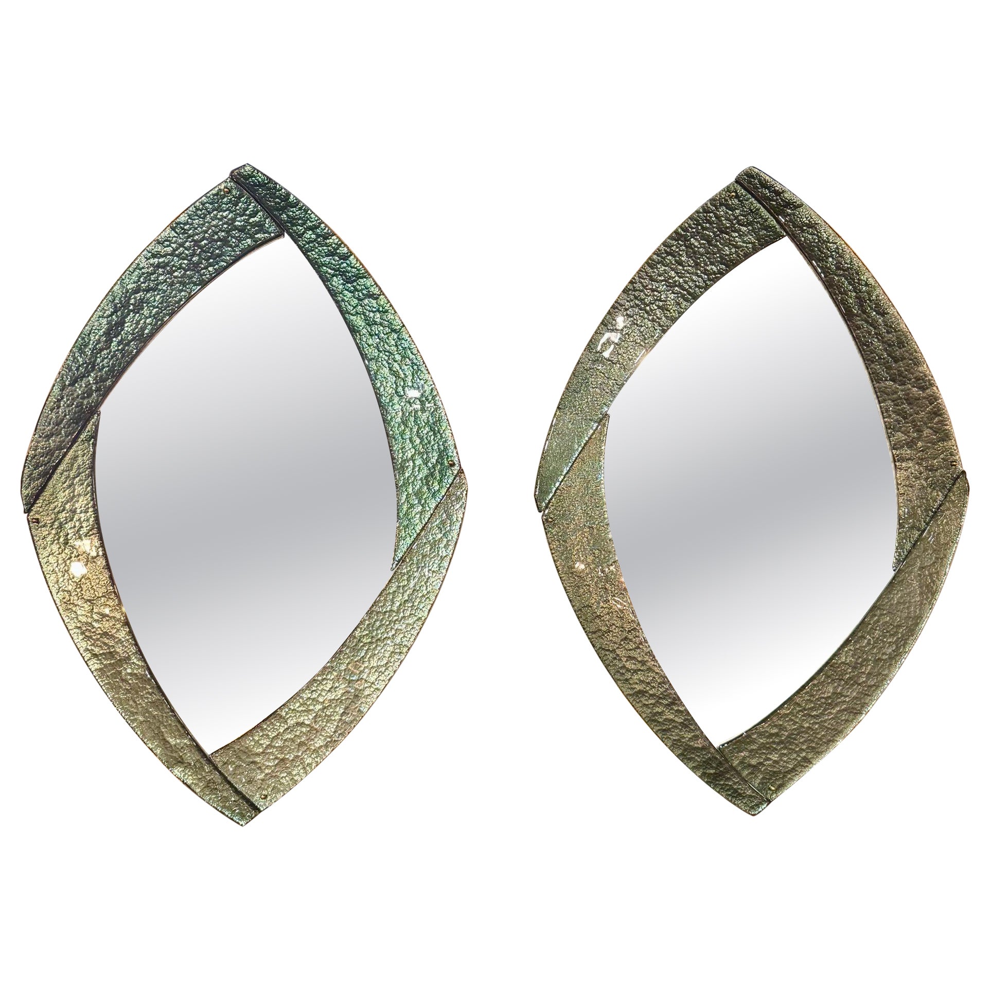 Pair of Modernist Murano Mirrors in Fontana Green For Sale