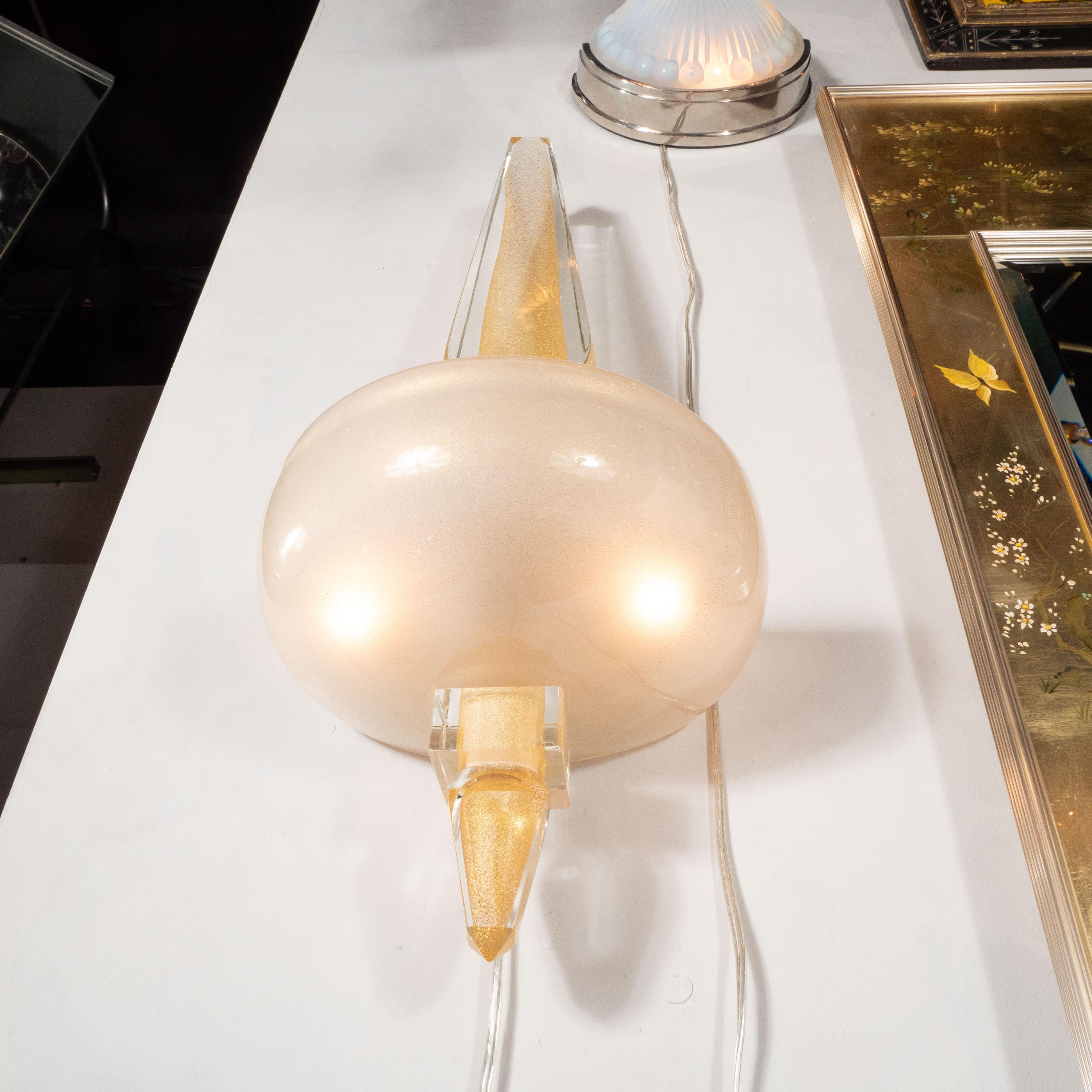 Pair of Modernist Murano Obelisk Sconces in Pearlescent Glass with 24-Karat Gold For Sale 2