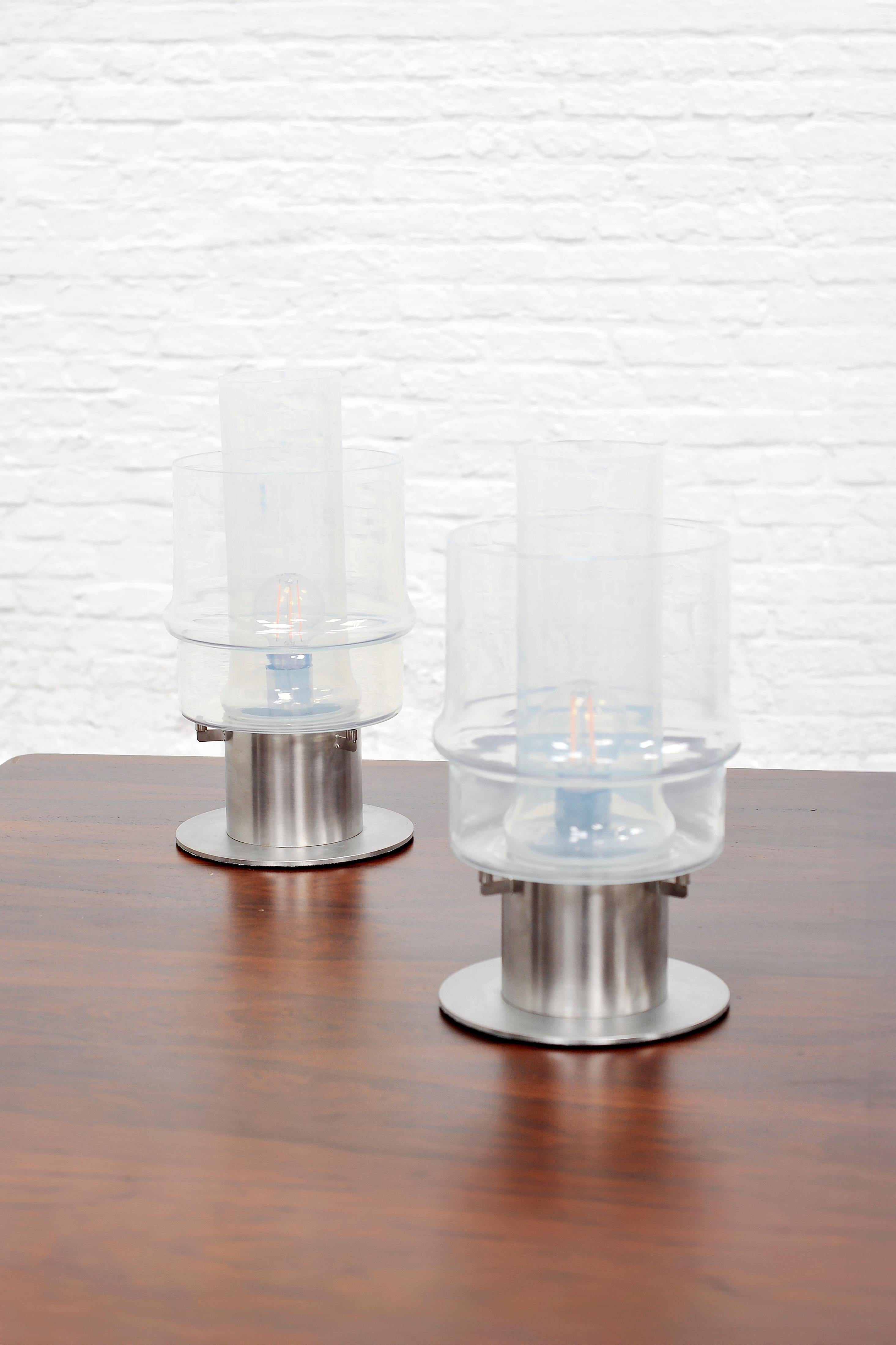 Mid-Century moderno Coppia di lampade da tavolo moderniste di Murano di Carlo Nason per Mazzega, Italia anni '70 in vendita