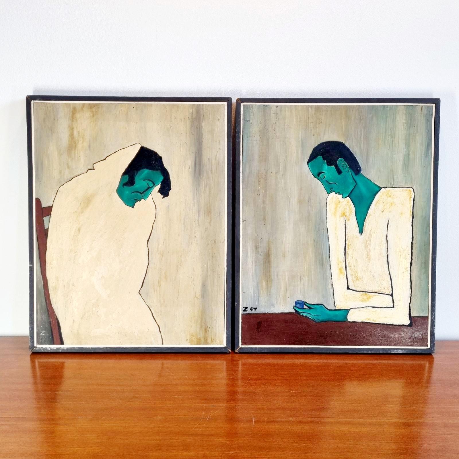 Pair of Modernist Paintings, Oil on Wood Original Paintings, Zorzenon, Italy In Good Condition In Lucija, SI