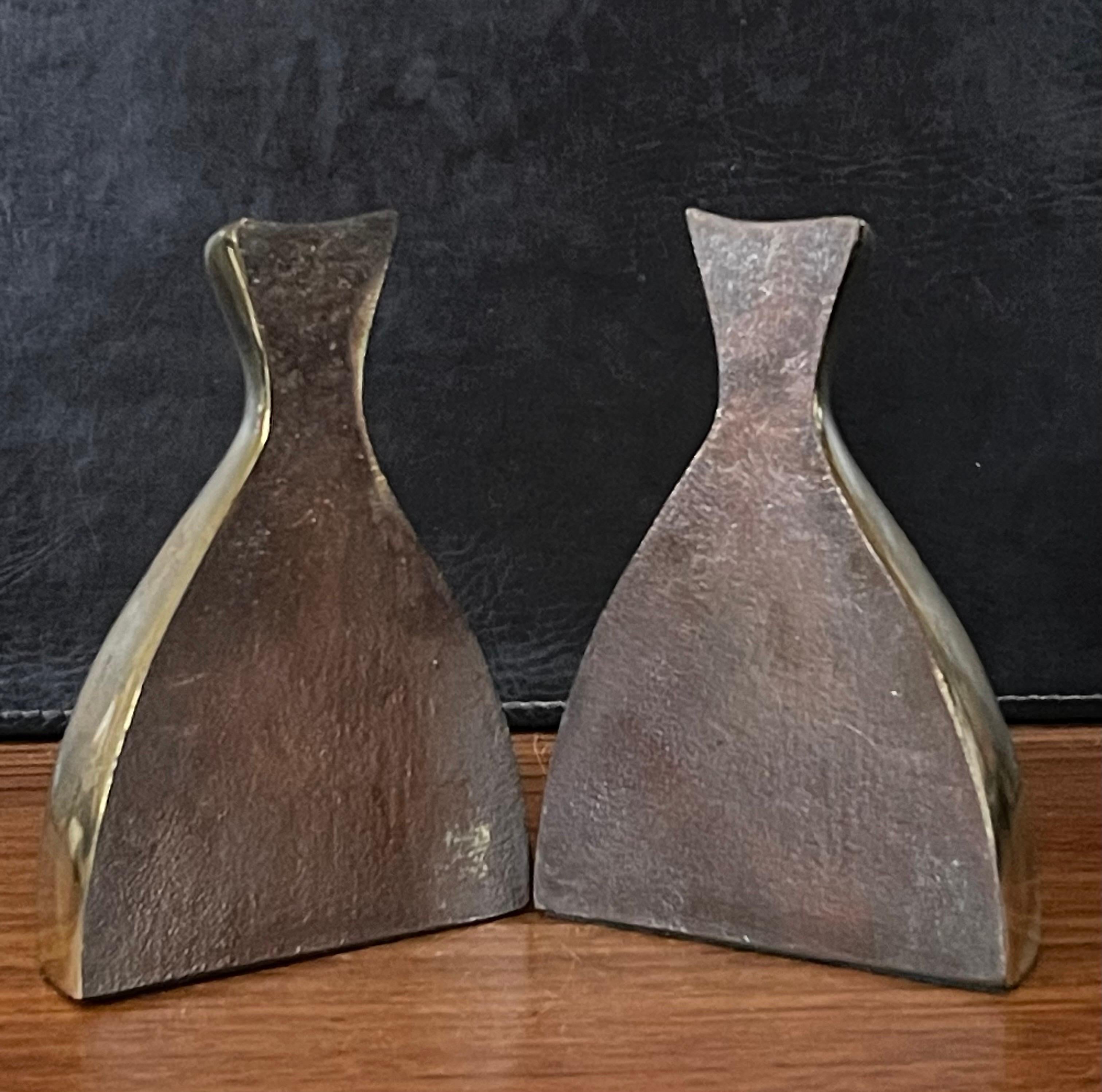 Pair of Modernist Patinated Brass Bookends by Norman Bleckner For Sale 6