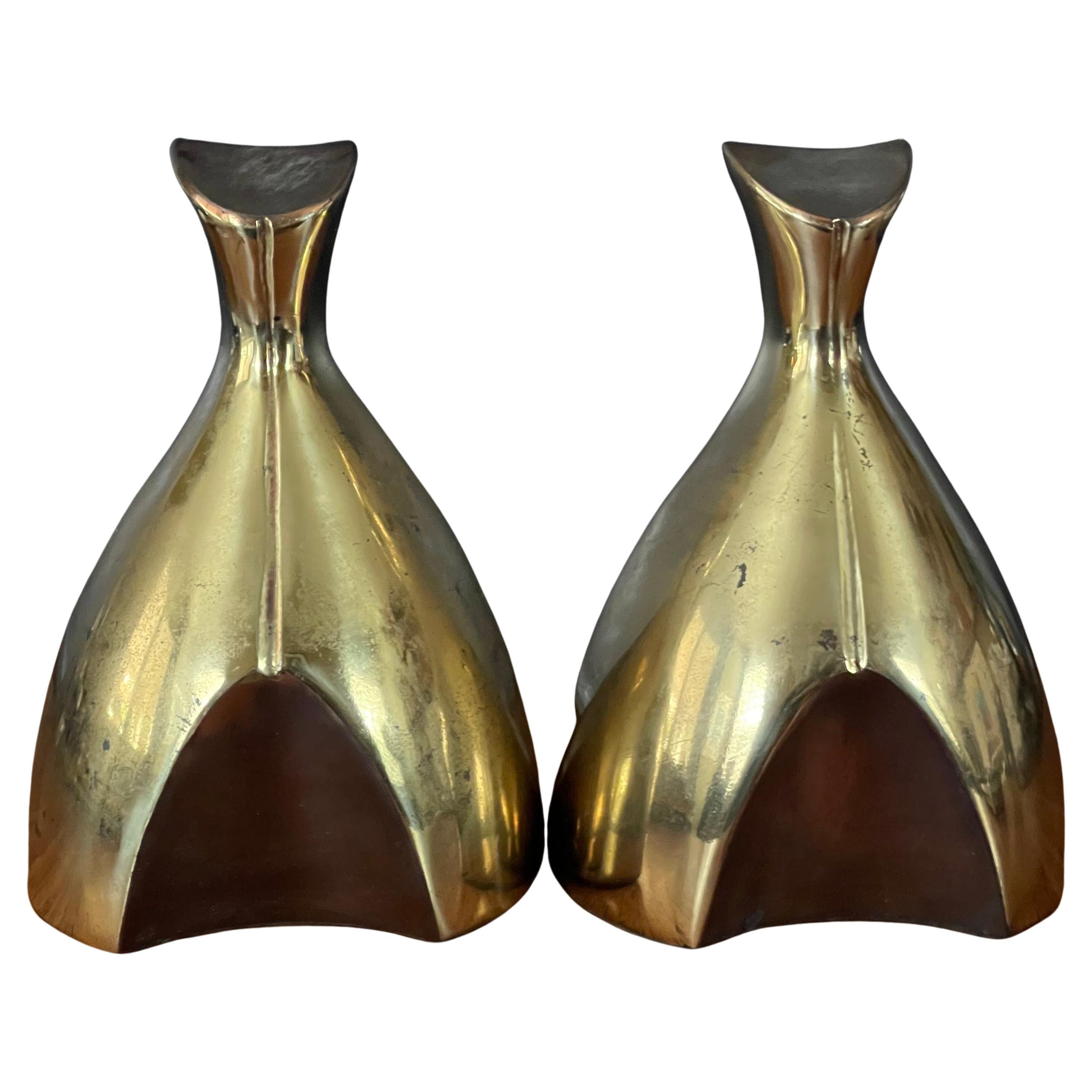 Pair of Modernist Patinated Brass Bookends by Norman Bleckner In Good Condition For Sale In San Diego, CA