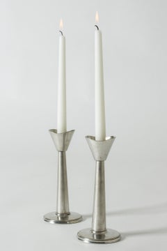 Pair of Modernist Pewter Candlesticks, GAB, Sweden, 1930s