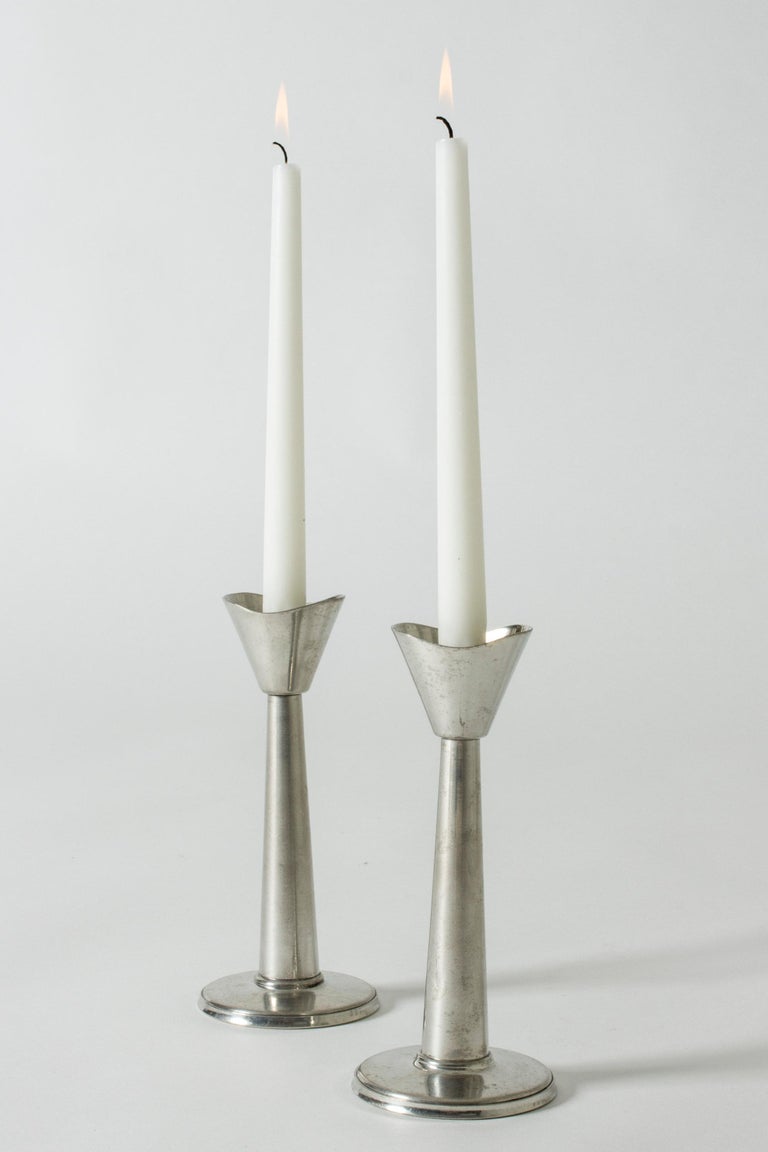 Pair of Modernist Pewter Candlesticks, GAB, Sweden, 1930s at 1stDibs