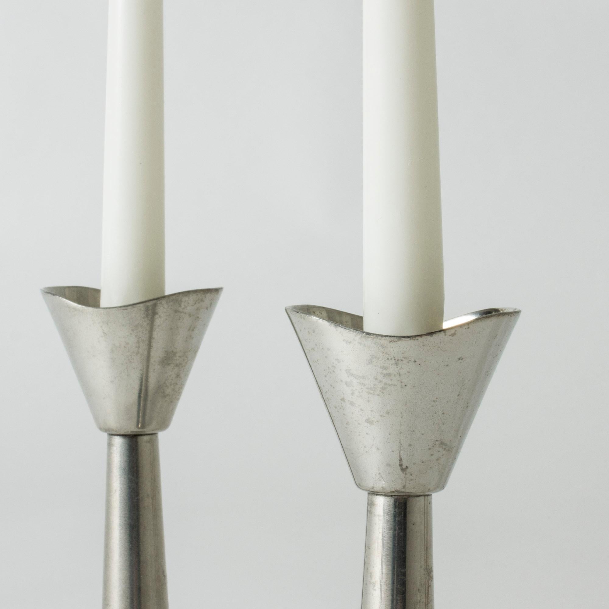 Swedish Pair of Modernist Pewter Candlesticks, GAB, Sweden, 1930s