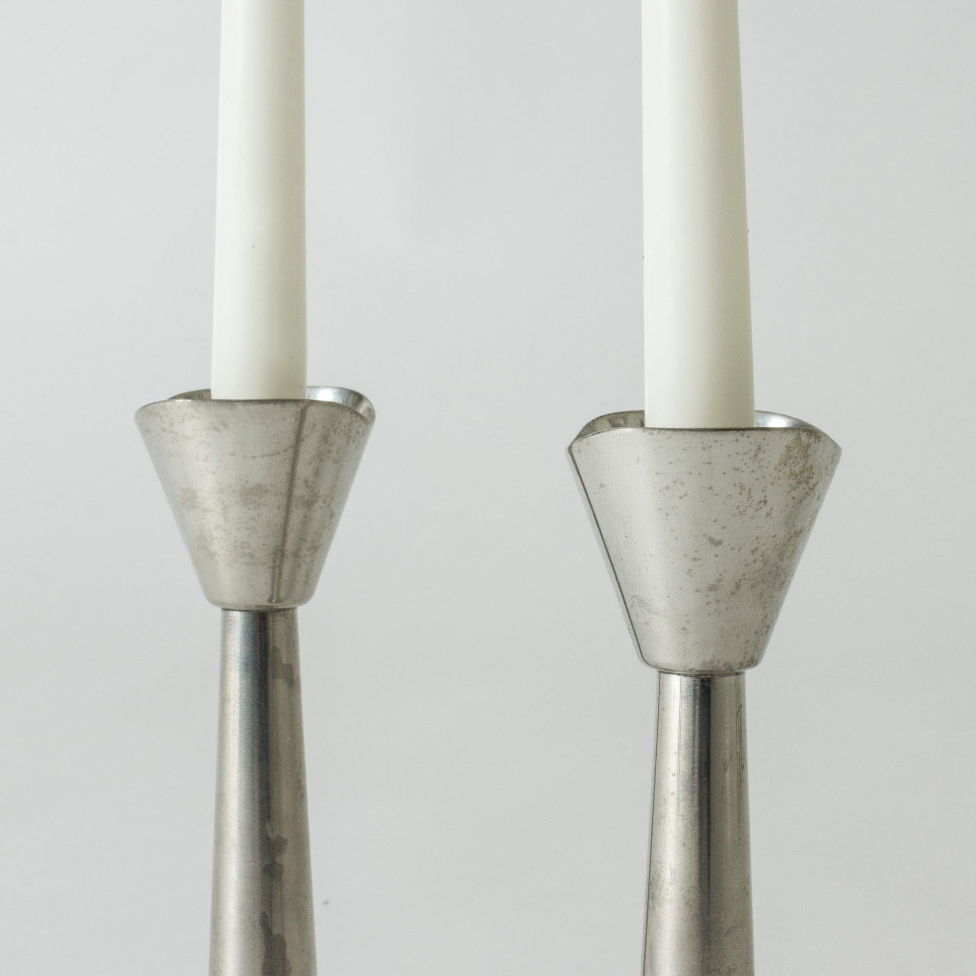 Pair of Modernist Pewter Candlesticks, GAB, Sweden, 1930s In Good Condition In Stockholm, SE