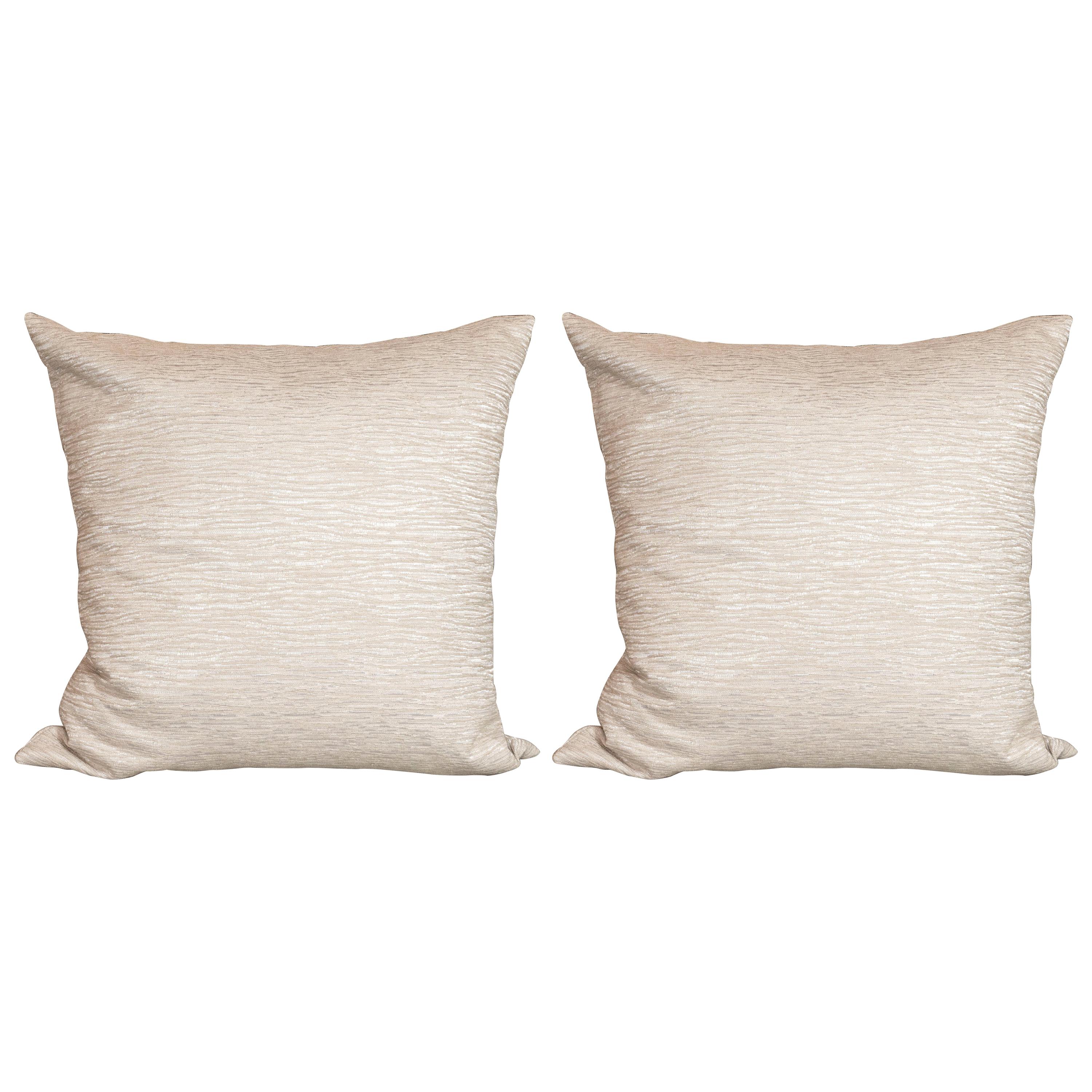 Pair of Modernist Pillows in a White Gold and Ecru Cotton Blend Fabric