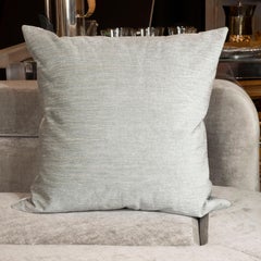 Pair of Modernist Pillows in Striated Sea Foam Velvet