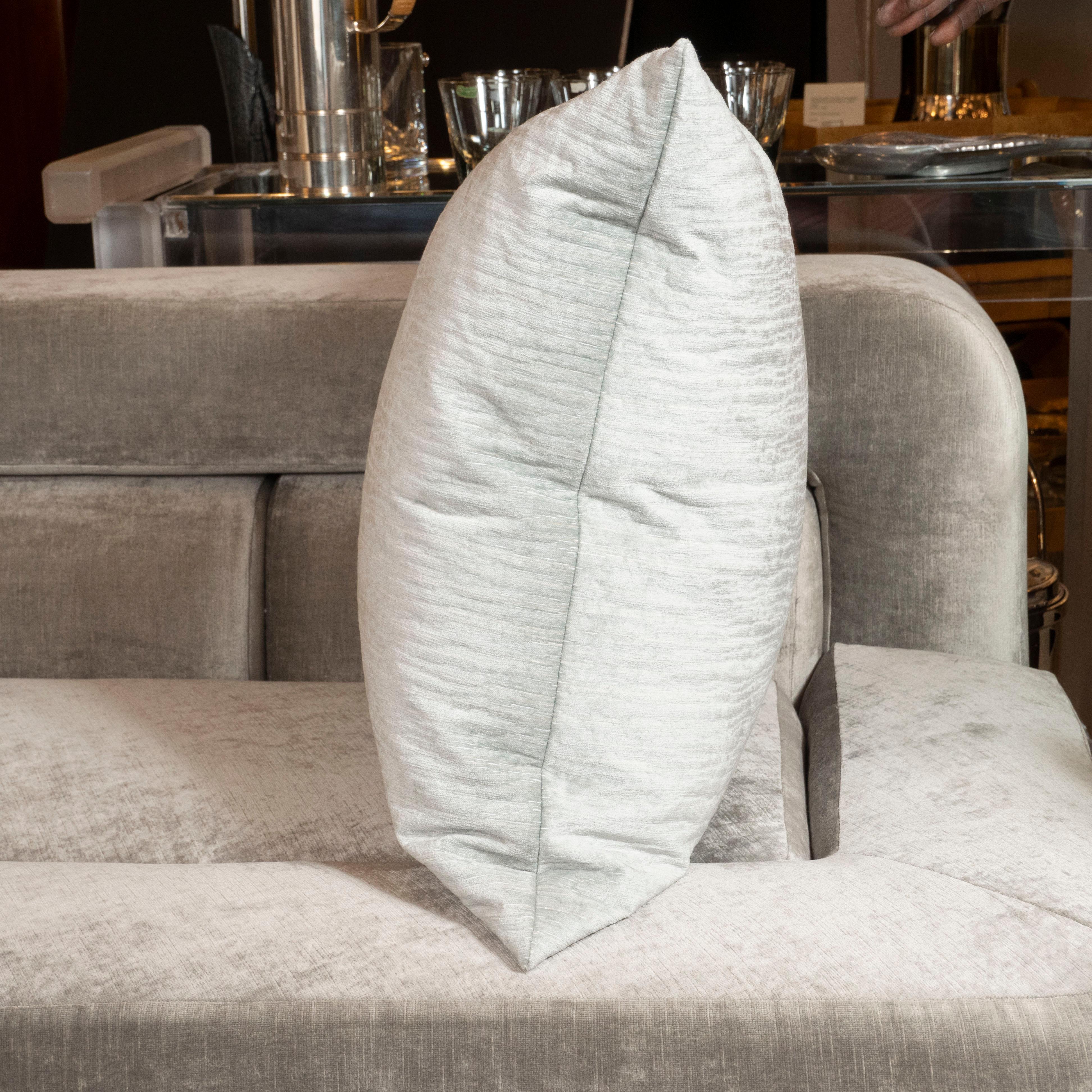 Pair of Modernist Pillows in Striated Sea Foam Velvet For Sale 3