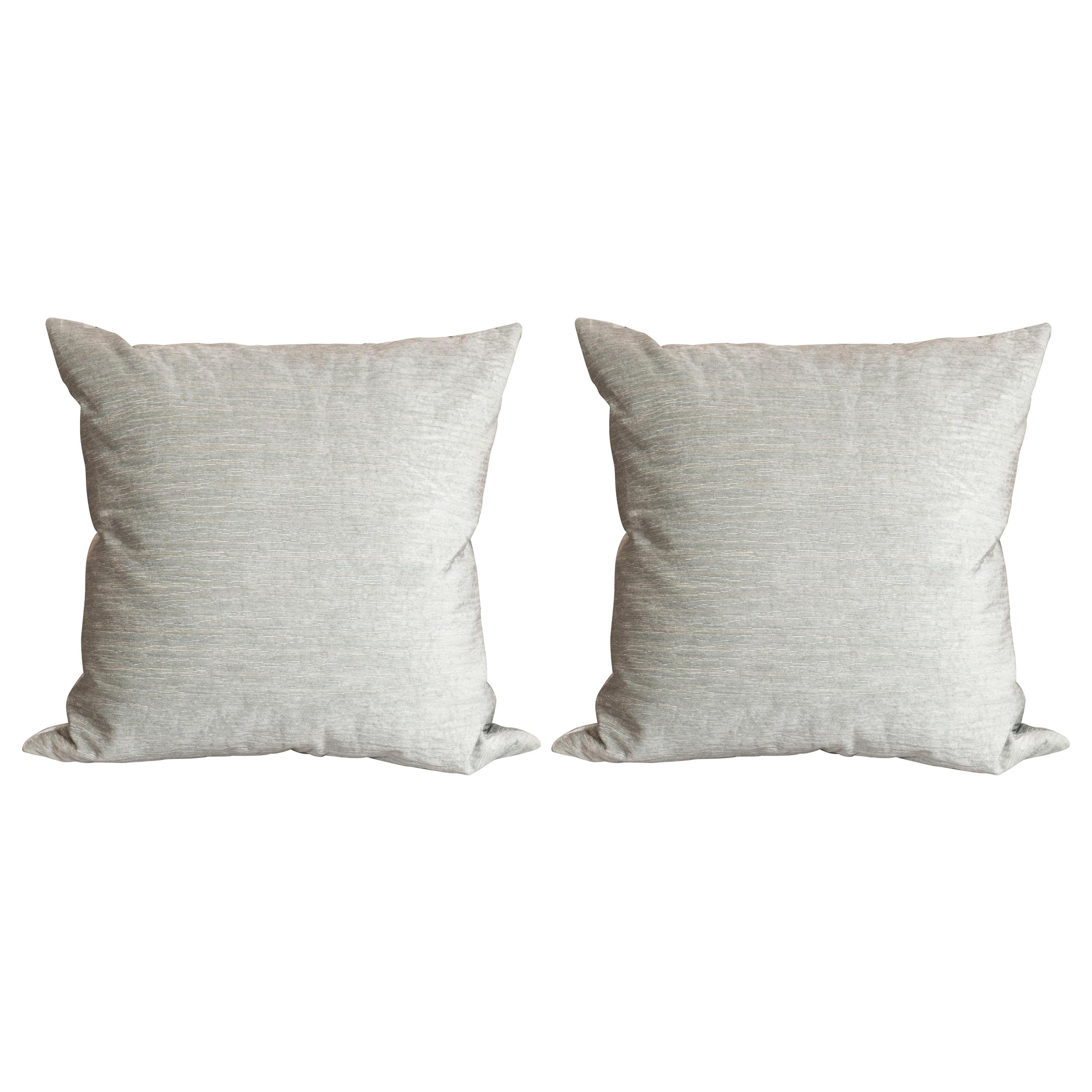 Pair of Modernist Pillows in Striated Sea Foam Velvet