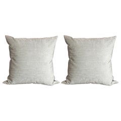 Pair of Modernist Pillows in Striated Sea Foam Velvet