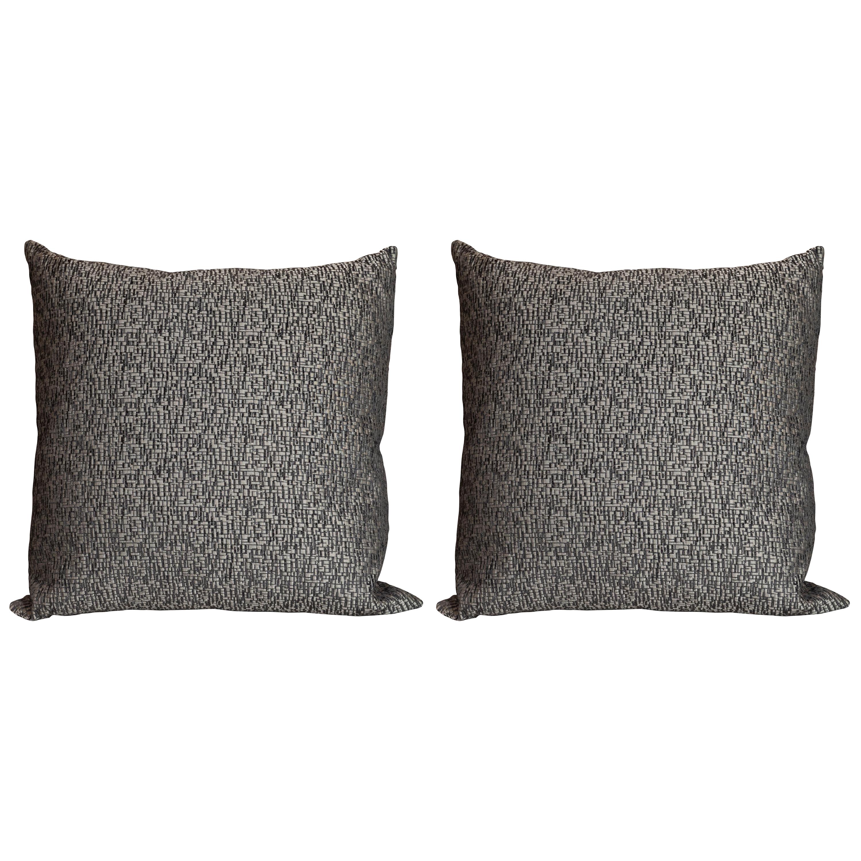 Pair of Modernist Pillows with Rectilinear Print in Charcoal and Slate Gray